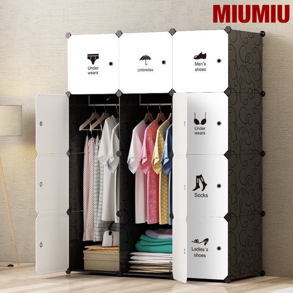 Tủ nhựa ghép MIUMIU 12 ngăn có 2 thanh treo