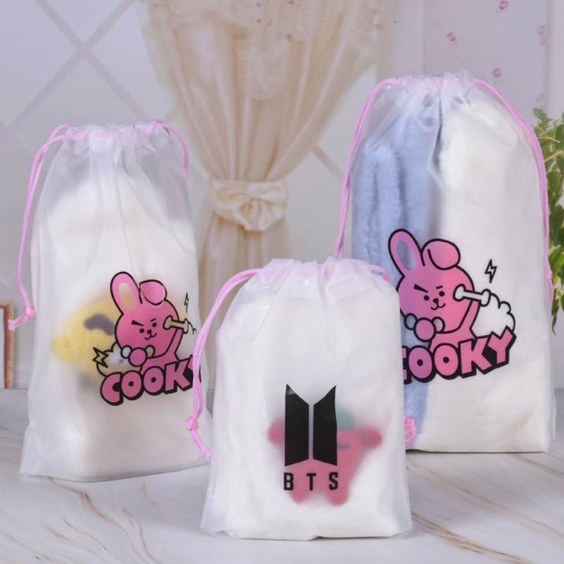 Bộ 8 túi dây rút in họa tiết KPOP BTS BT21 dễ thương chống nước đựng đồ vệ sinh du lịch/ quần áo mỹ phẩm (có bán lẻ)