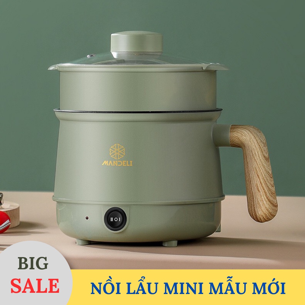 Nồi Lẩu Điện Mini 1.8L Kèm Giá Hấp, Ca Nấu Mì Có Tay Cầm - Nồi Lẩu Đa Năng 2 Nấc Nhiệt