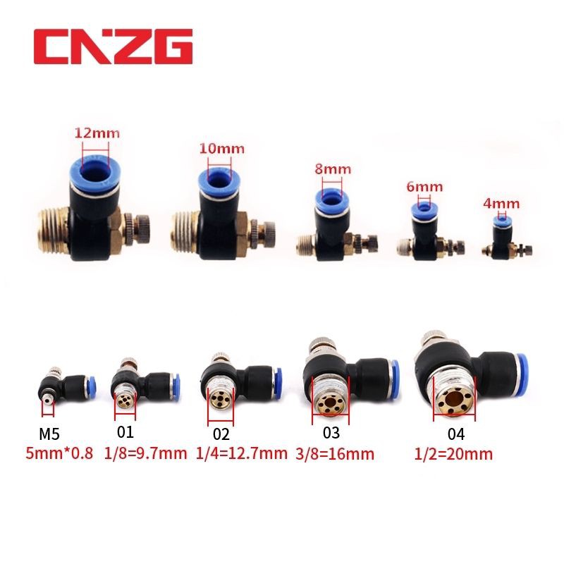 Van tiết lưu SL01-04 có núm điều chỉnh tốc độ khí nén các cỡ