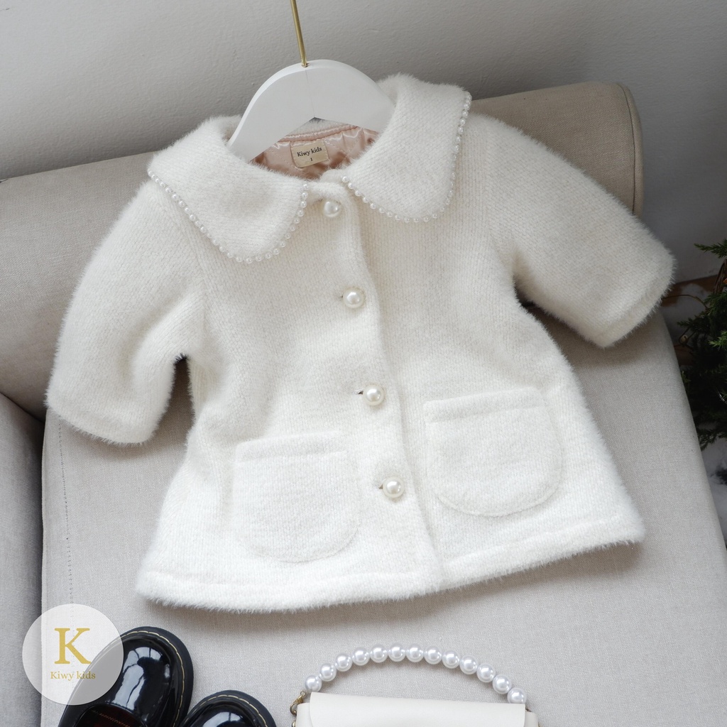 Áo khoác bé gái Kiwy Kids chất liệu len lông thỏ có chần bông ấm áp Kids2152 cho bé 1 đến 6 tuổi
