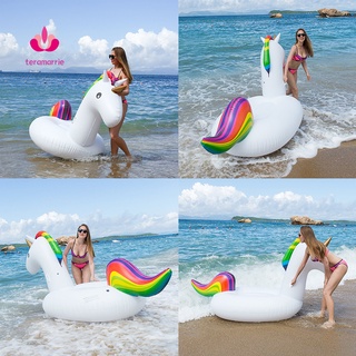 TM♥Inflatable Rainbow Unicorn Water Float Ride-on Swimming Pool Lounger Beach Raft