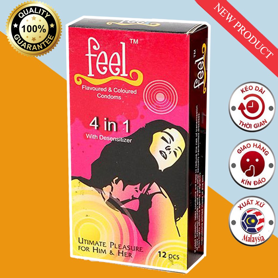 ⚡CHÍNH HÃNG ⚡Bao cao su kéo dài thời gian Feel 4 in 1 gân gai nổi li ti hộp 12 cái