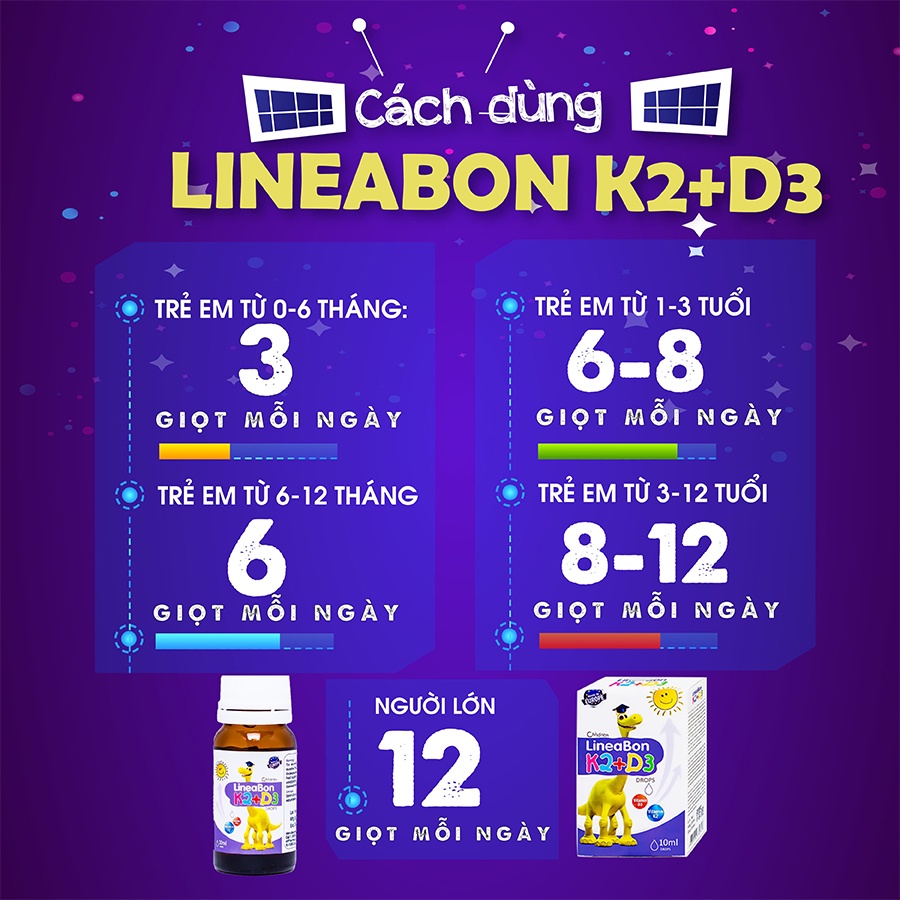 Lineabon K2+D3 vitamin cho trẻ sơ sinh, giúp hấp thu canxi phát triển chiều cao tối đa, cải thiện mật độ xương