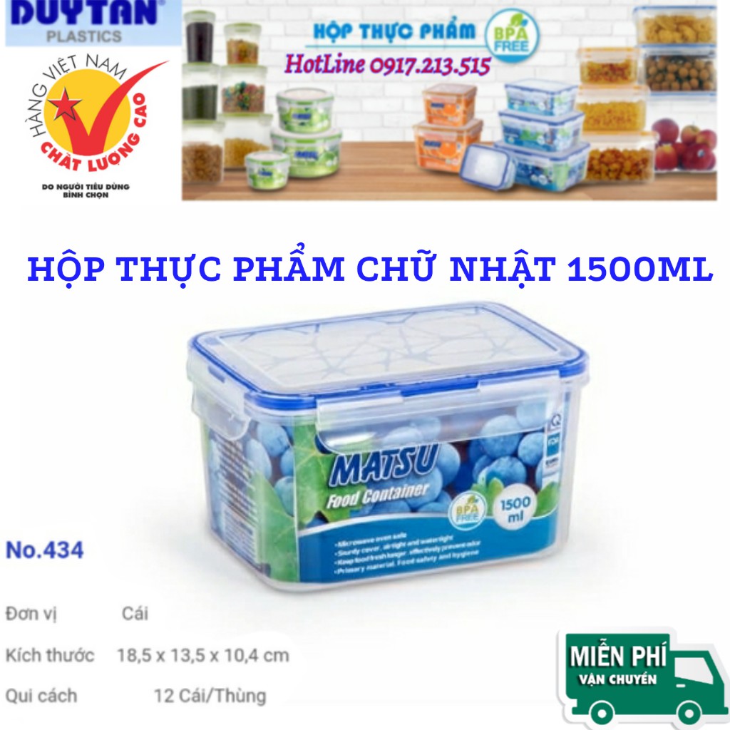 Hộp Đựng Thực Phẩm Chữ Nhật Matsu 1500ml DUY TÂN