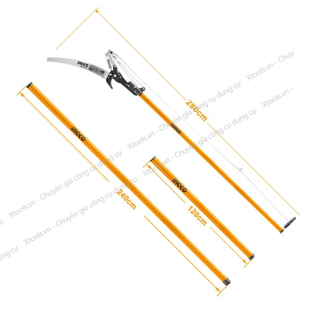 Cưa kéo cắt tỉa cây cảnh trên cao INGCO HEPS25281 2.8m sơn phủ Teflon chống rỉ sét siêu bén, kéo cắt cây kiểng làm vườn