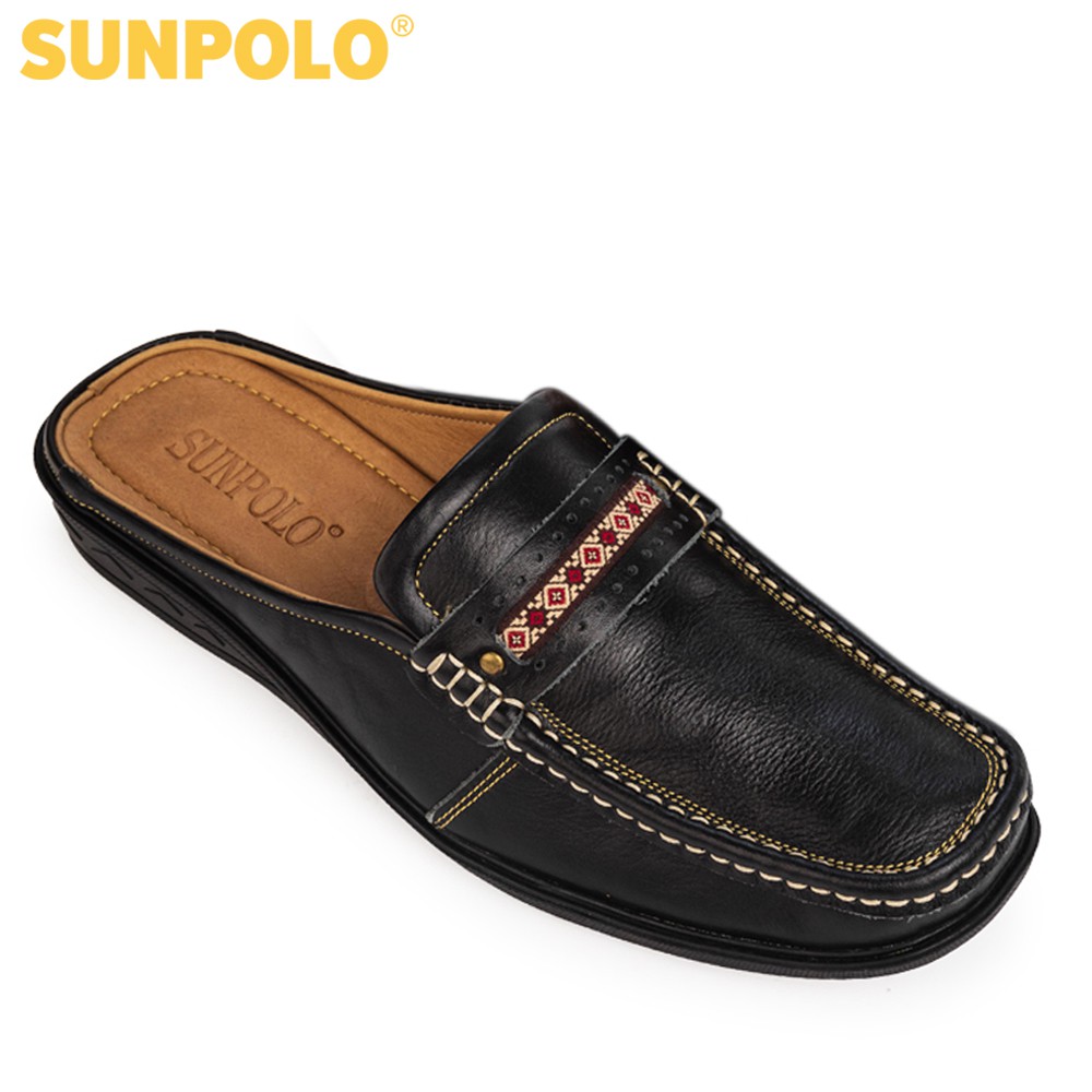 Giày sục nam da bò cao cấp SUNPOLO - Đen SPO002 | BigBuy360 - bigbuy360.vn
