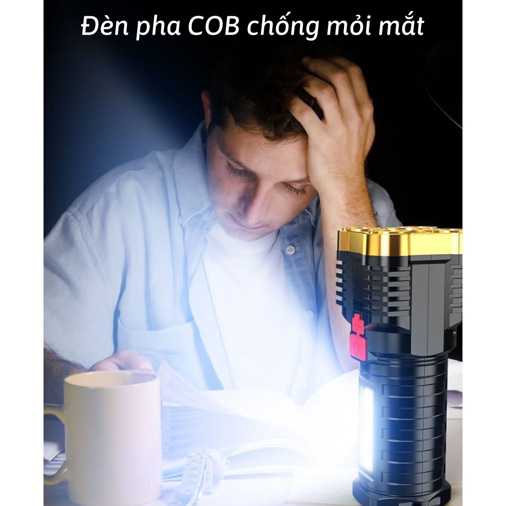 Đèn pin siêu sáng nâng cấp 5 bóng chống thấm nước, chiếu sáng xa với 4 chế độ sáng NANALI STORE