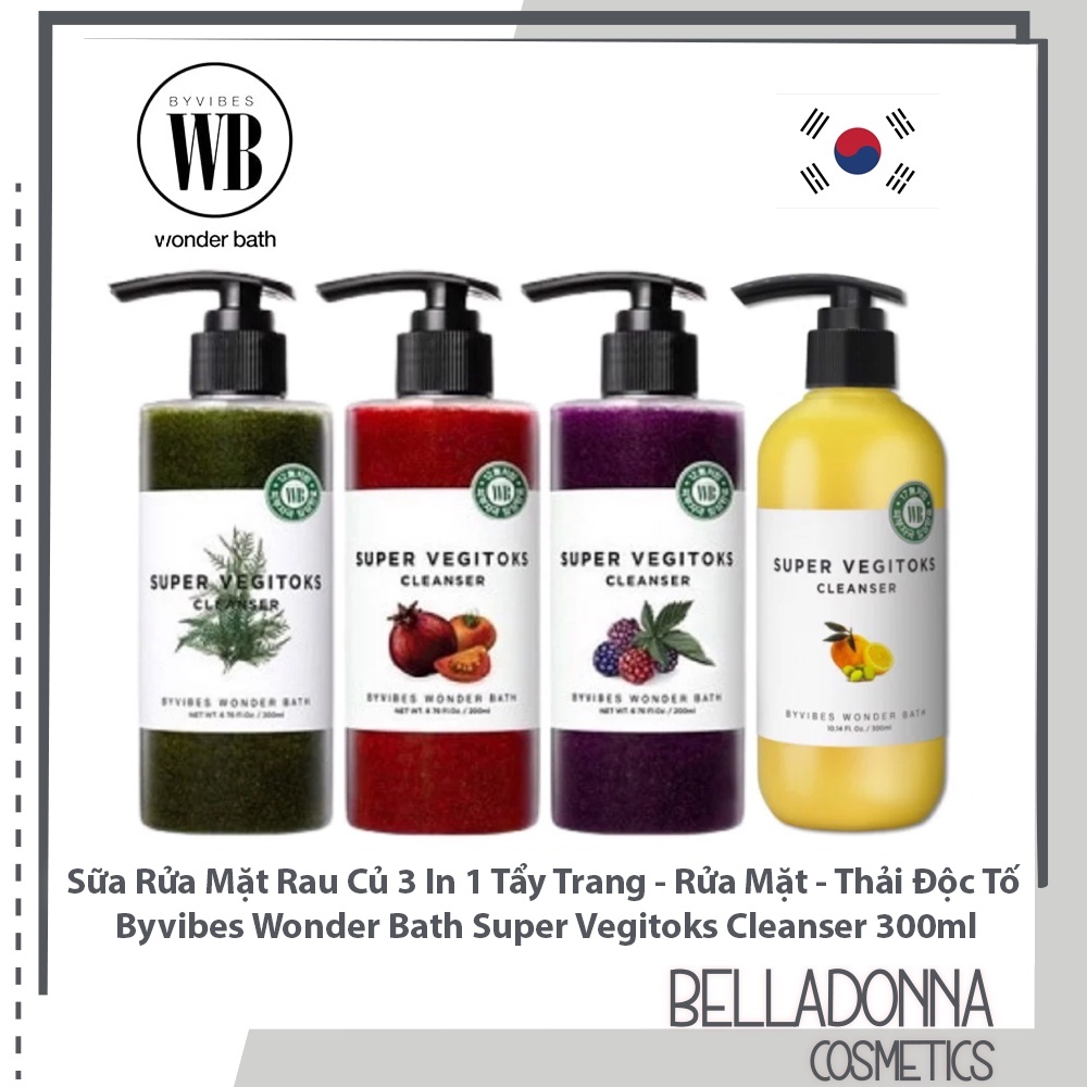 [CHÍNH HÃNG] Sữa Rửa Mặt Rau Củ 3 In 1 Tẩy Trang - Rửa Mặt - Thải Độc Tố Wonder Bath Super Vegitoks Cleanser 300ml