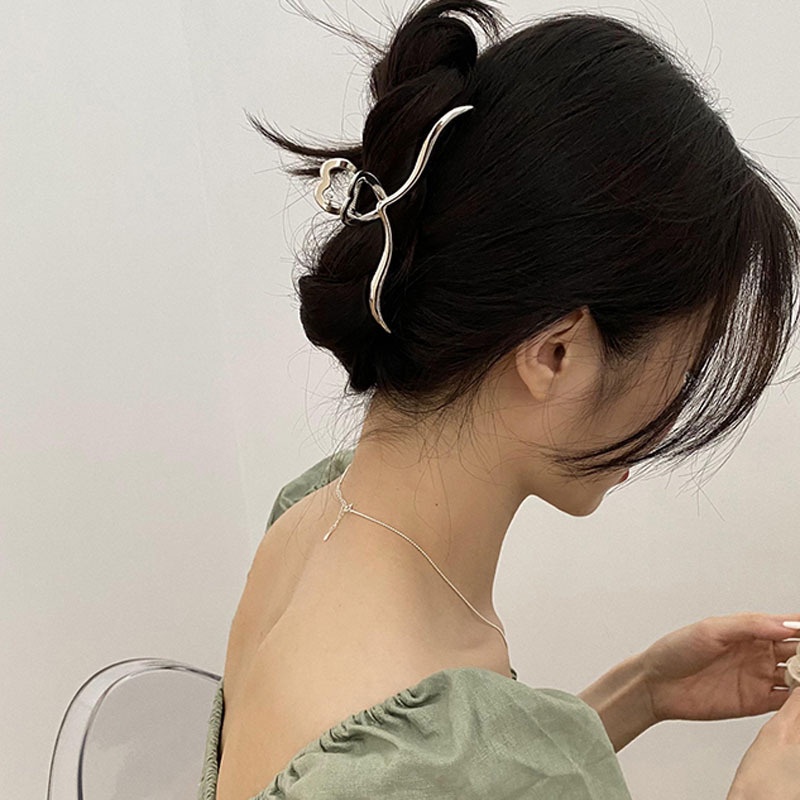 Kẹp Tóc Đuôi Ngựa Màu Bạc Kim Loại Phong Cách Pháp Thanh Lịch Đơn Giản Cho Nữ