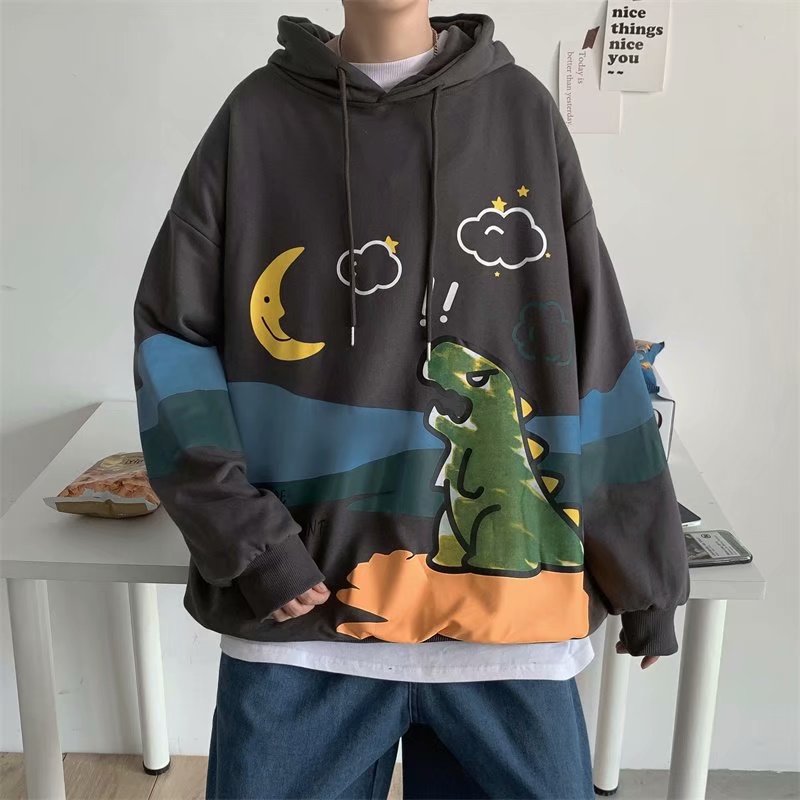 Áo hoodie nam dài tay dáng rộng in hình khủng long dễ thương có size M-2XL4 | BigBuy360 - bigbuy360.vn