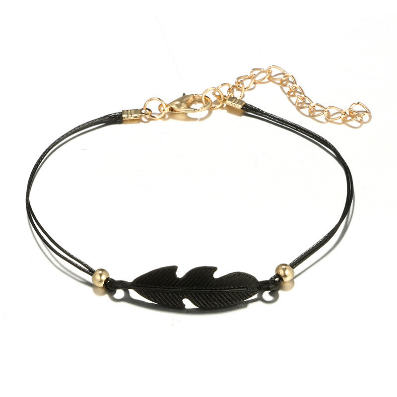 LADY BLACK Vòng Tay Da Mặt Lông Vũ Và Hoa Sen Phong Cách Vintage
