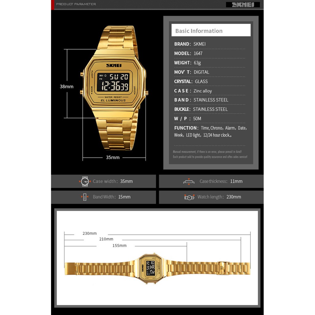 Đồng hồ điện tử SKMEI 1647 kỹ thuật số vỏ thép không gỉ không thấm nước bấm giờ được cho nam và nữ | BigBuy360 - bigbuy360.vn