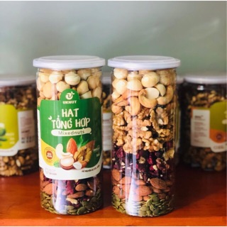 Hộp mix 6 nhân tách sẵn gồm nhân óc chó đỏ, nhân óc chó vàng, macca úc, hạnh nhân Mỹ, bí xanh ấn độ, hạt điều Bình Phước