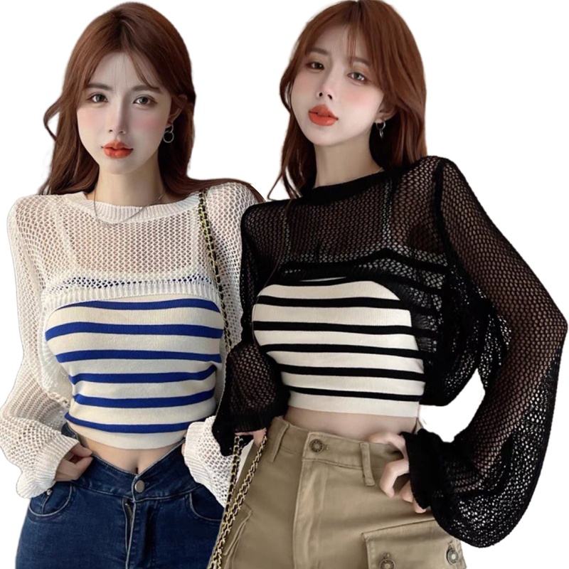 Xiangbao Áo Lưới Tay Phồng Hai Dây Thời Trang Mùa Hè Cho Nữ