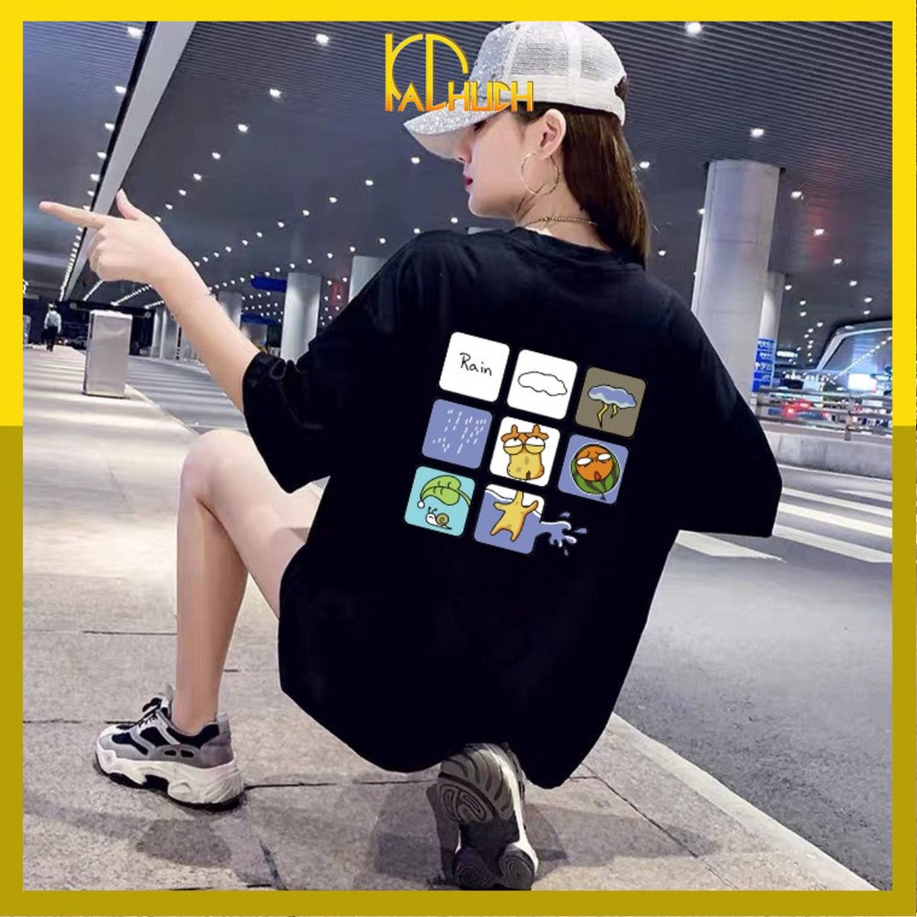 ÁO THUN TAY LỠ UNISEX IN HÌNH DỄ THƯƠNG RAIN - FREESIZE DƯỚI 75KG