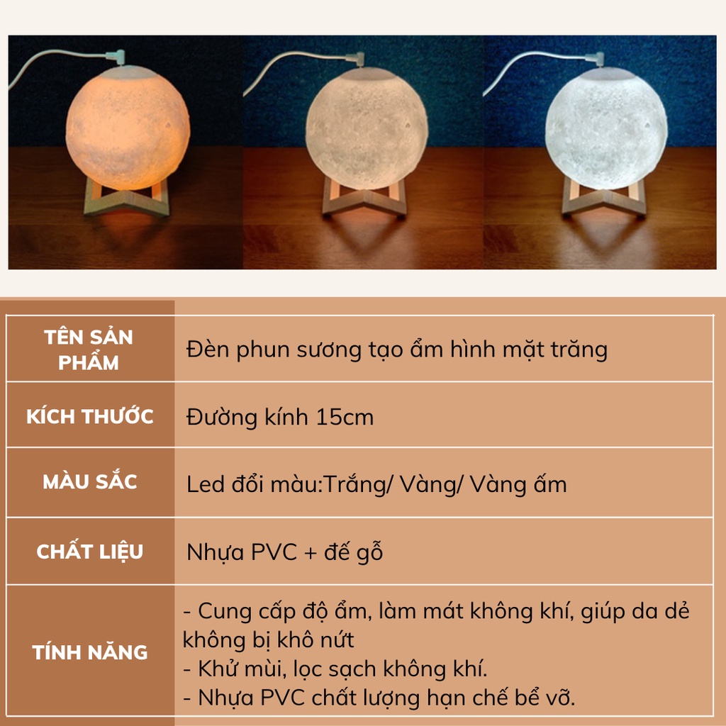 Đèn phun sương tạo ẩm khuếch tán tinh dầu hình mặt trăng DECOSA