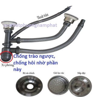 bộ xả chậu rửa chén đôi inox