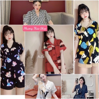 Bộ đồ pizama tay cộc quần cộc chất lụa satin cao cấp bộ đồ pizama