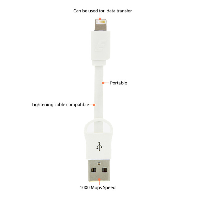 Cáp Sạc Lightning Energizer Pocket (8cm) - Trắng - Hàng Chính Hãng