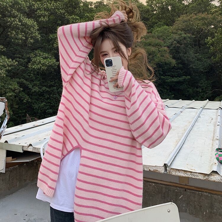 Áo len ZHELIHANGFEI dáng rộng họa tiết sọc thời trang