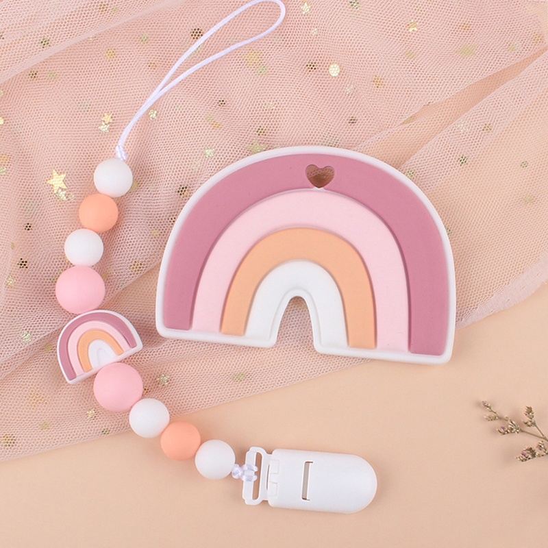 Bộ Kẹp Núm Ti Giả Bằng Silicon Màu Cầu Vồng Hoạt Hình Cho Bé Gái