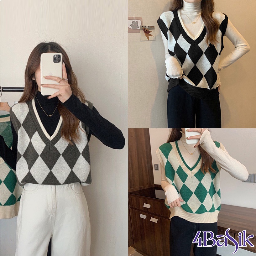 Áo gile len nữ 4Basik họa tiết quả trám dày dặn - GL11