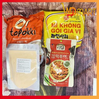 Bánh gạo hàn quốc tokbokki cắt khúc Sanadle 1kg + 120g sốt tok beksul + 100g bột phô mai ( tặng kèm mì không vị)