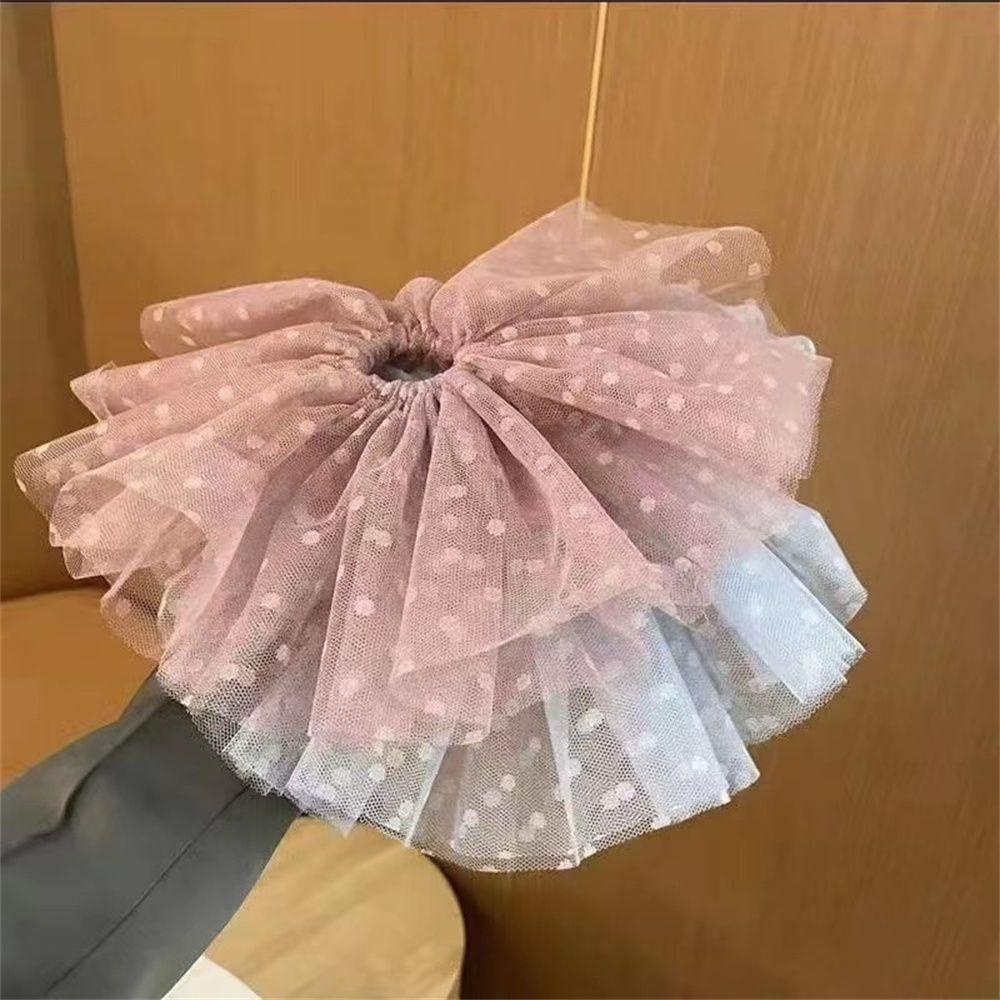 Dây Buộc Tóc Vải Lưới Họa Tiết Chấm Bi Xinh Xắn