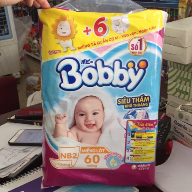 [Tặng 6 miếng tã quần] Miếng Lót Newborn 2 Bobby 60 Miếng