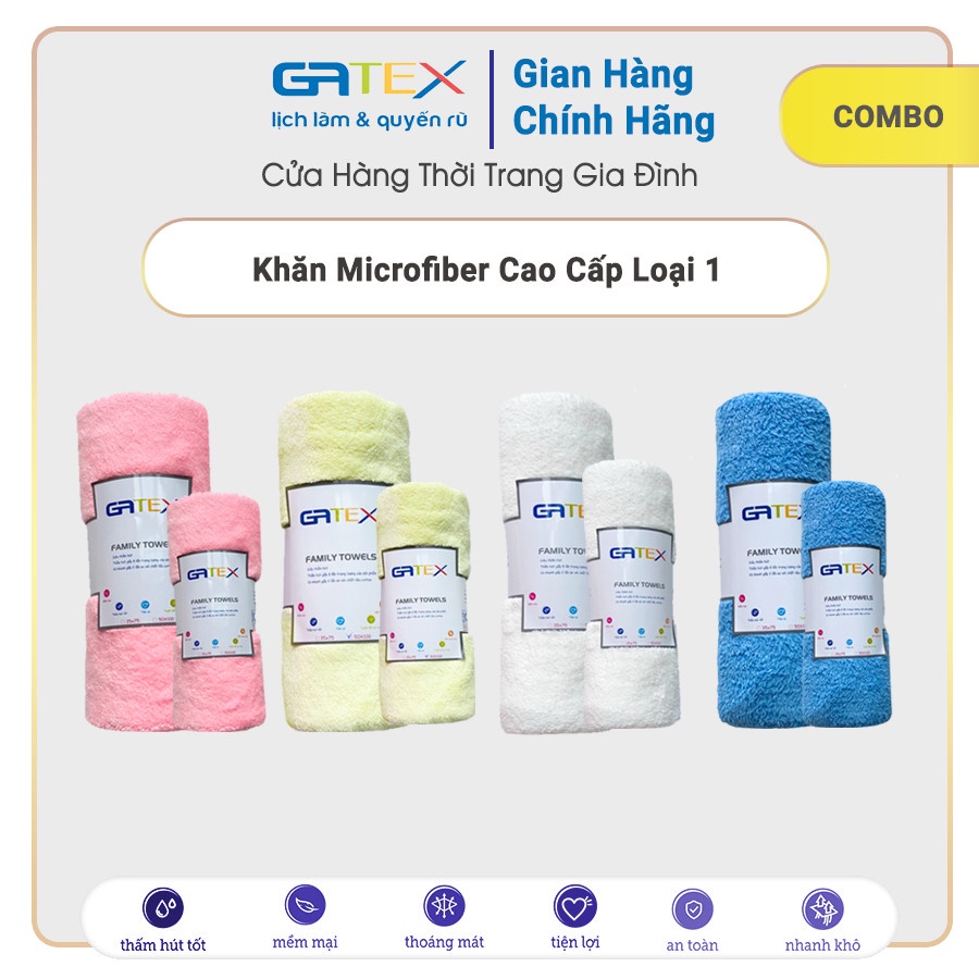 Combo Khăn tắm & khăn mặt cho trẻ em & người lớn cao cấp Microfiber GATEX Siêu Mềm Mịn & Thấm Hút Loại 1