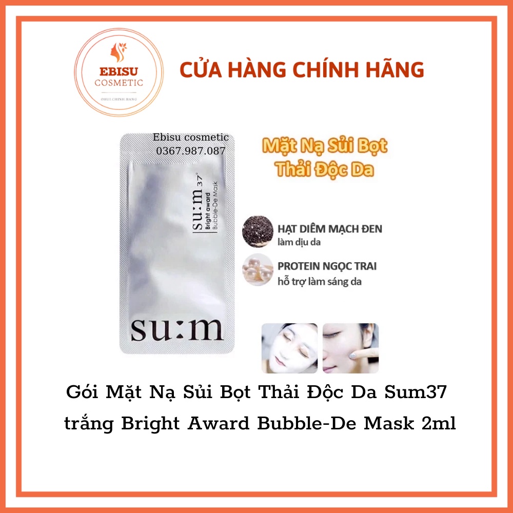 Gói Mặt Nạ Sủi Bọt Thải Độc Da Sum37 trắng Bright Award Bubble-De Mask 2ml