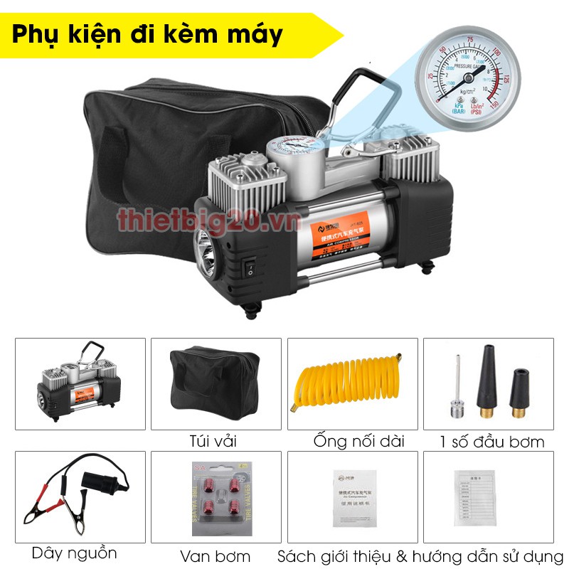 MÁY BƠM LỐP 2 XI LANH TỐC ĐỘ CAO, CÓ ĐÈN PIN, ĐỒNG HỒ CƠ GXE12-1