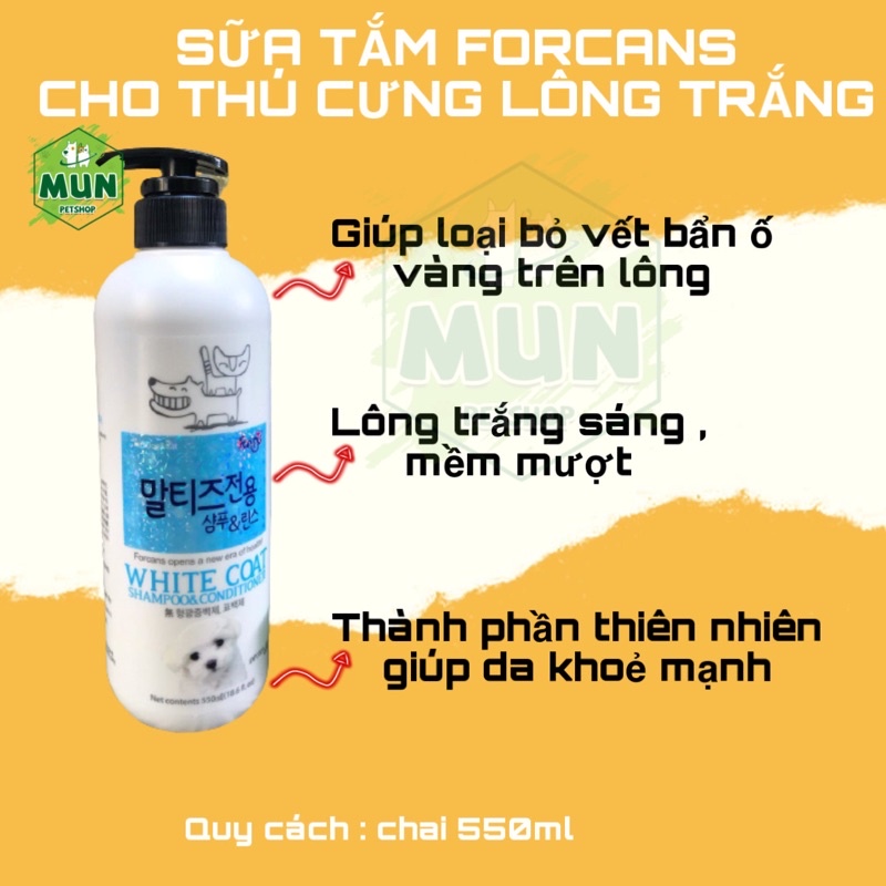 Sữa tắm Forcans cho thú cưng lông trắng - White Coat 550ml (001125)