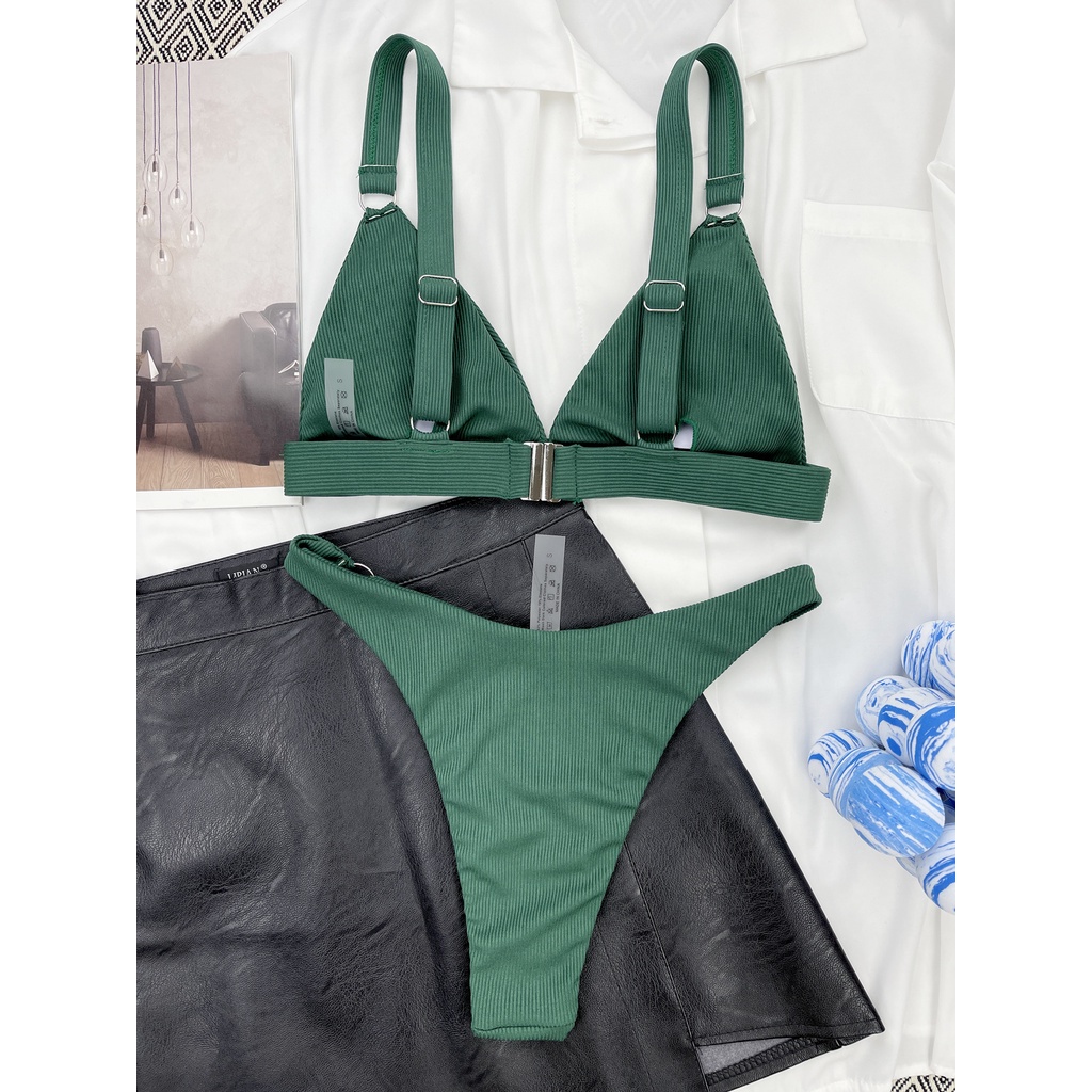 Bộ Bikini Màu Trơn Có Đệm Ngực Kim Loại Màu Sắc Đơn Giản Cho Nữ LG62