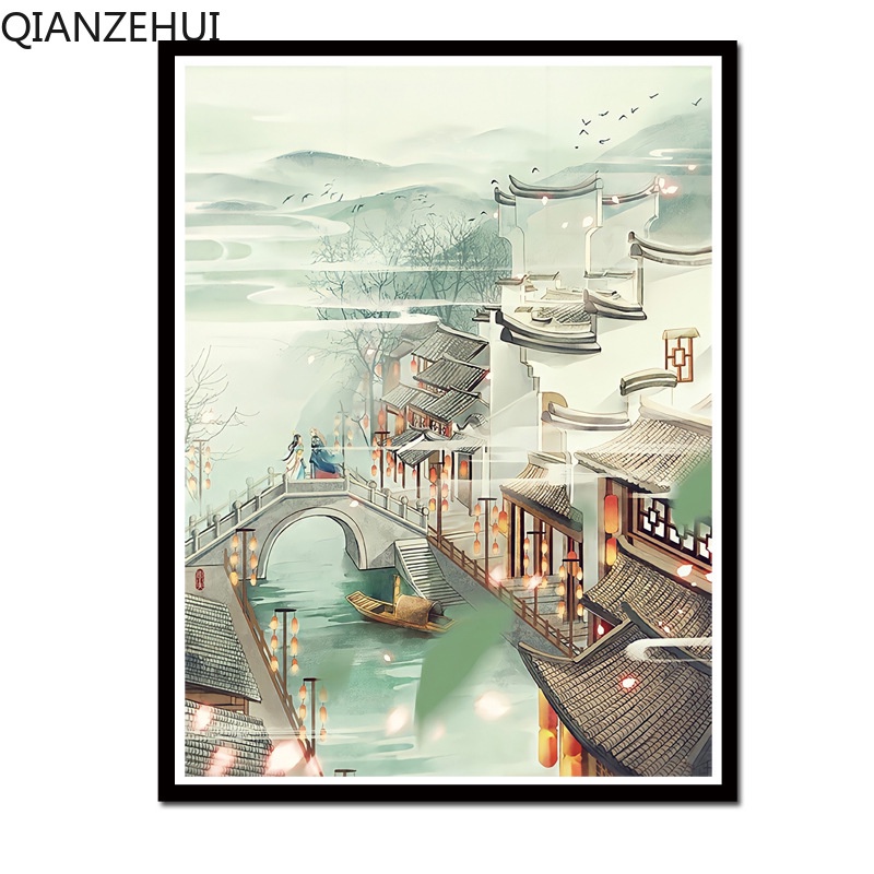 Bộ Tranh Thêu Chữ Thập 11CT DIY Hình Phong Cảnh Đẹp Mắt