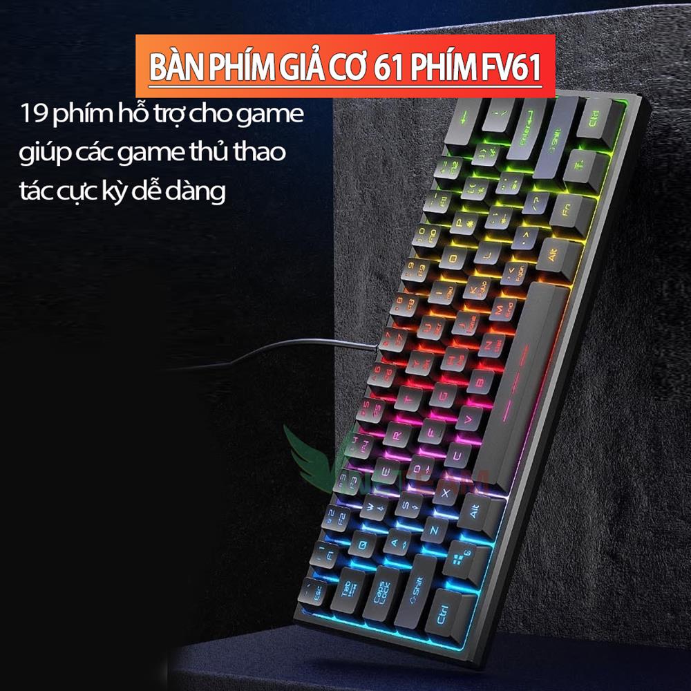 Bàn Phím Mini Chơi Game 61 Phím Nhỏ Gọn Led Rainbow Đổi Màu Với 3 Chế Độ Led -dc4445