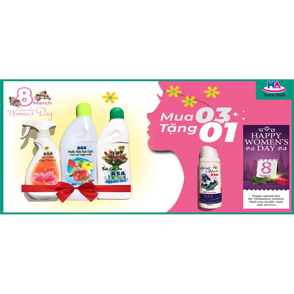 COMBO Gia đình là số 1 Nước Cắm Hoa ASA + Khử mùi ASA + Nước rửa rau quả ASA 560ml