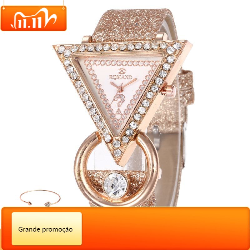 Đồng Hồ Đeo Tay QSJZHY Mặt Tam Giác Dây Da Lấp Lánh Sang Trọng Cho Nữ