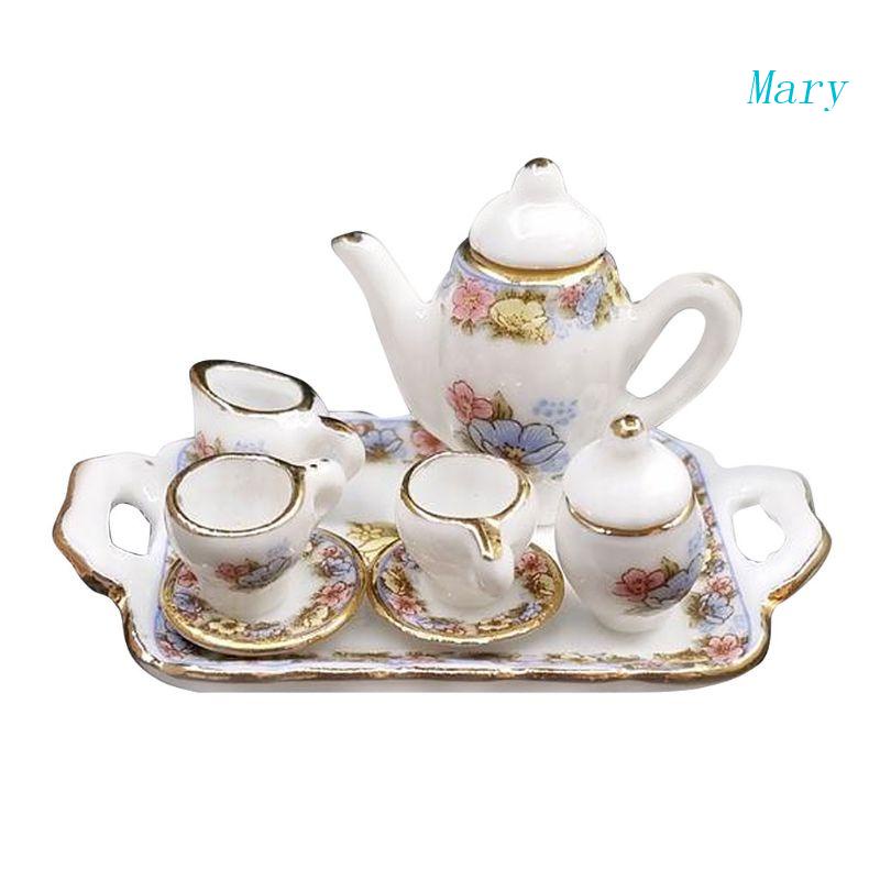 Bộ Ấm Tách Uống Trà Bằng Sứ Màu Hồng Và Vàng Tỷ Lệ 1: 12 Dành Cho