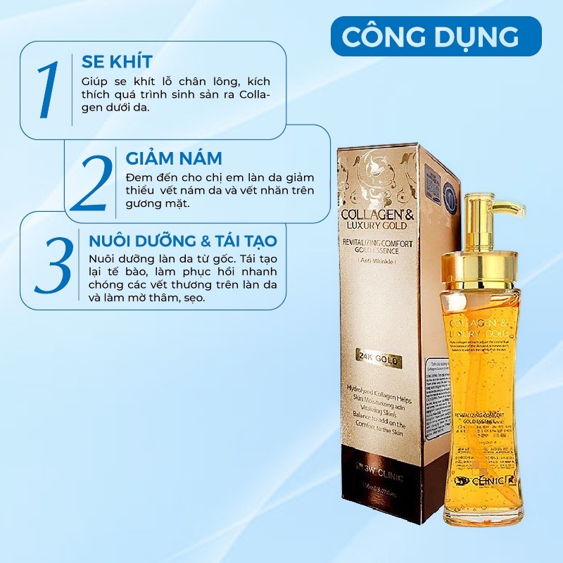 Serum Vàng 24k Dưỡng Trắng Da Dưỡng Ẩm Luxury Gold 3w Clinic Hàn Quốc 150ml Giúp Chống Lão Hóa & Căng Bóng Da