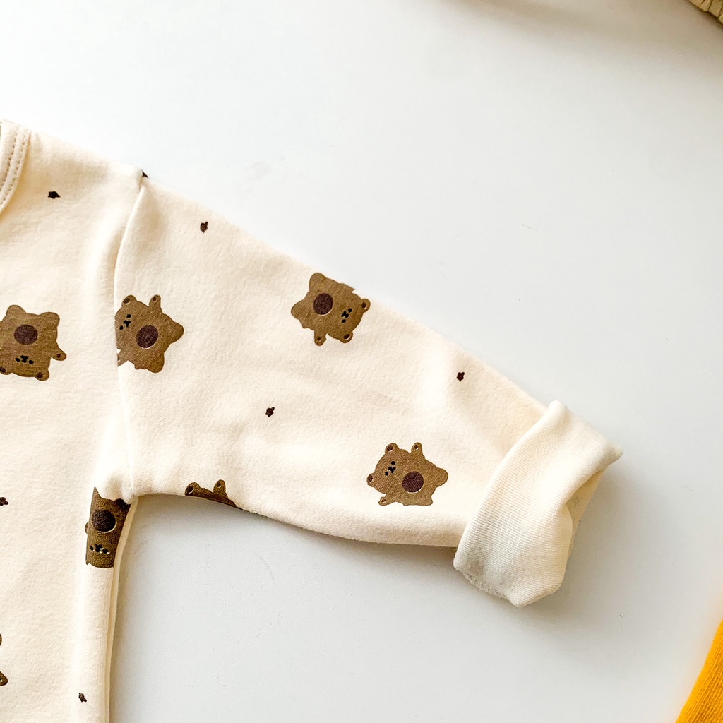Set Đồ Ngủ Gồm Áo Sơ Mi Tay Dài In Họa Tiết Gấu Hoạt Hình + Quần Lưng Cao Xinh Xắn Cho Bé Sơ Sinh
