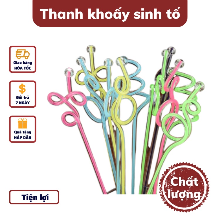 Thanh khuấy sinh tố/coctail 2 lớp que khuấy 2 lòng Acrylic que trang trí nước trái cây nhiều màu sắc