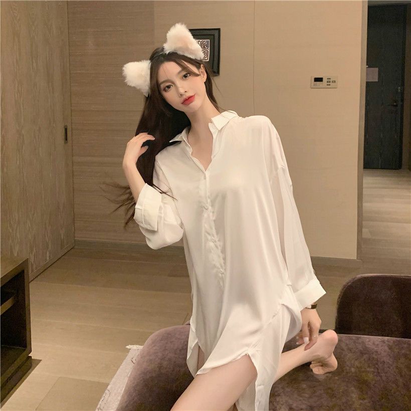 Đầm Ngủ Sơ Mi Voan Dài Đến Giữa Bắp Chân Mỏng Plus Size Cho Nữ