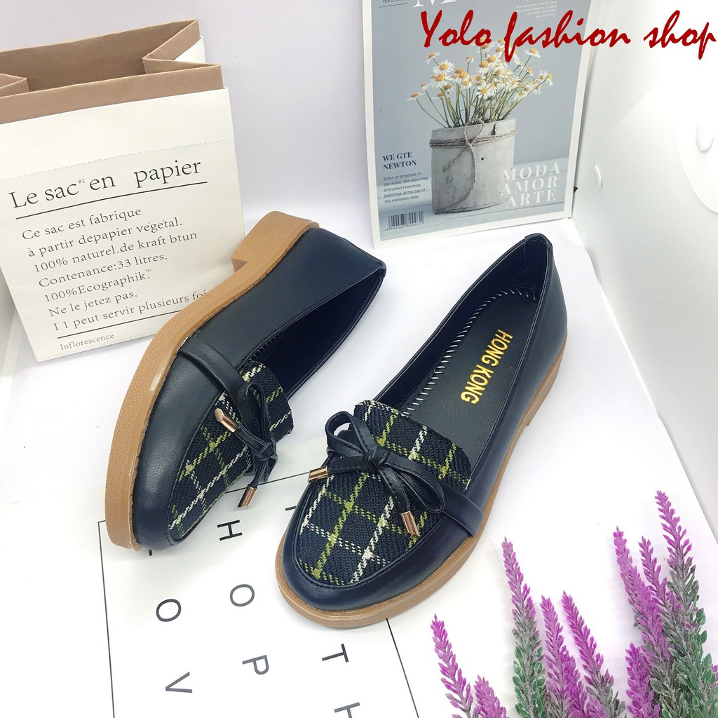 Giày lười slip on nữ phối dạ đính nơ thời trang hàng cao cấp chuẩn đẹp-GL15