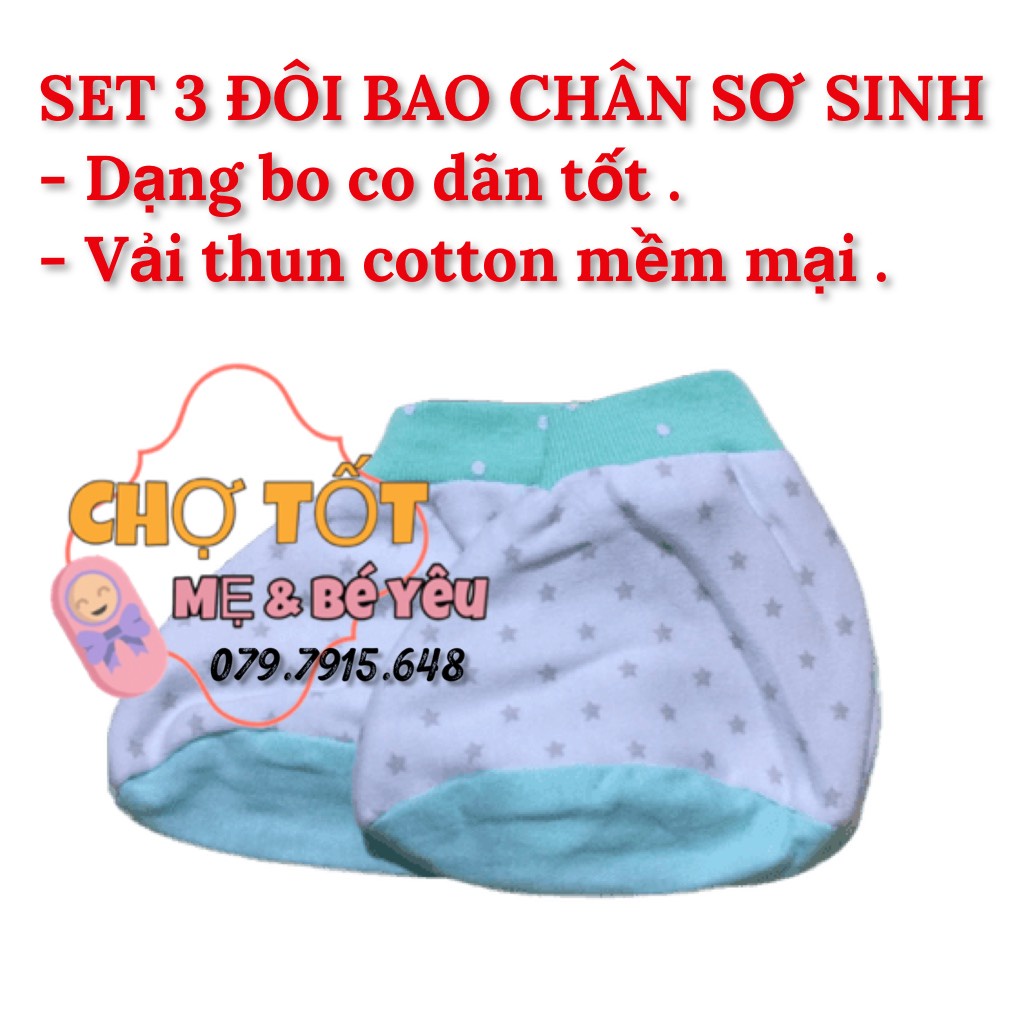 Set 3 Đôi Bao Chân Cho Bé Sơ Sinh Hotga (sơ sinh-6 tháng vải cotton bo thun )