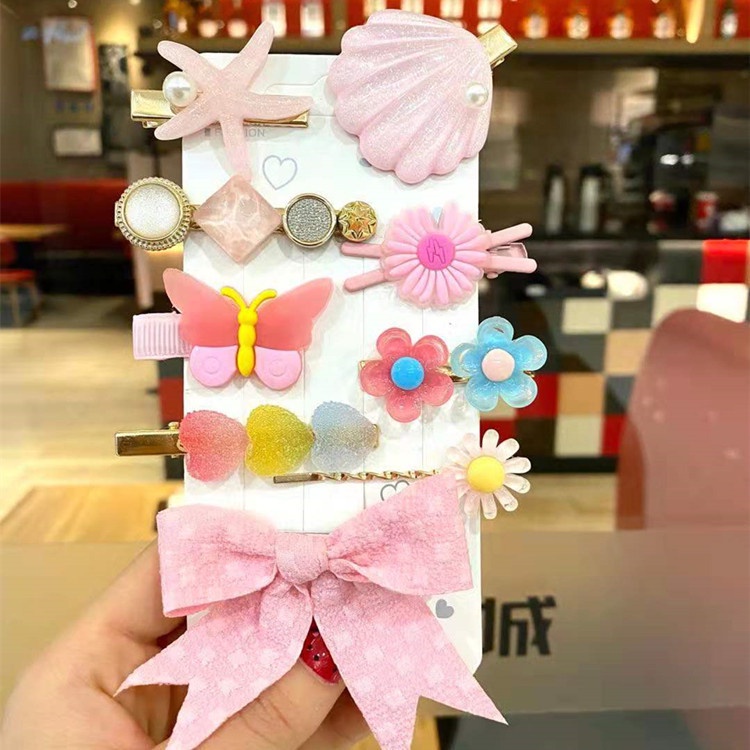 Set 9 kẹp tóc nơ phong cách Hàn Quốc mới cho bé gái