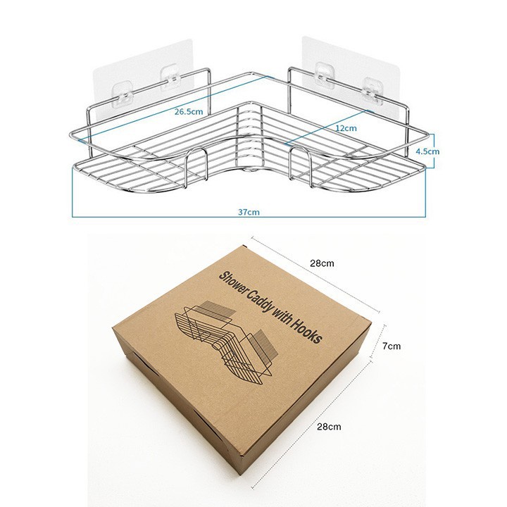 Kệ Góc Inox Nhà Tắm Không Gỉ Dán Tường Siêu Chắc Full Box- Tặng Kèm Miếng Dán (Full Box)