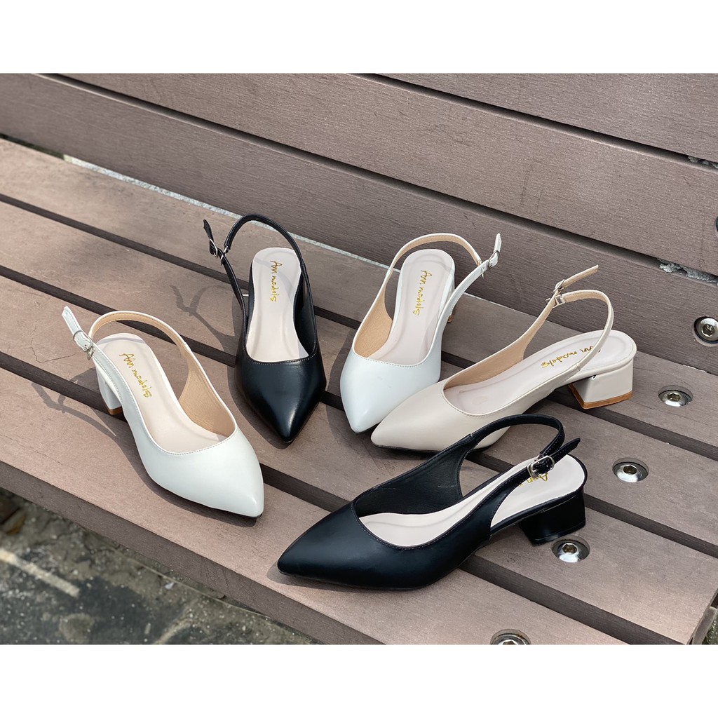 Giày slingback cao gót nữ Anna cao cấp gót vuông mũi nhọn 3p da mềm form dáng chuẩn