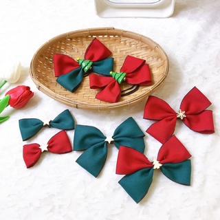 Kẹp tóc Noel, kẹp tóc Giáng sinh, kẹp tóc màu đỏ, kẹp tóc kẻ đỏ cho bé